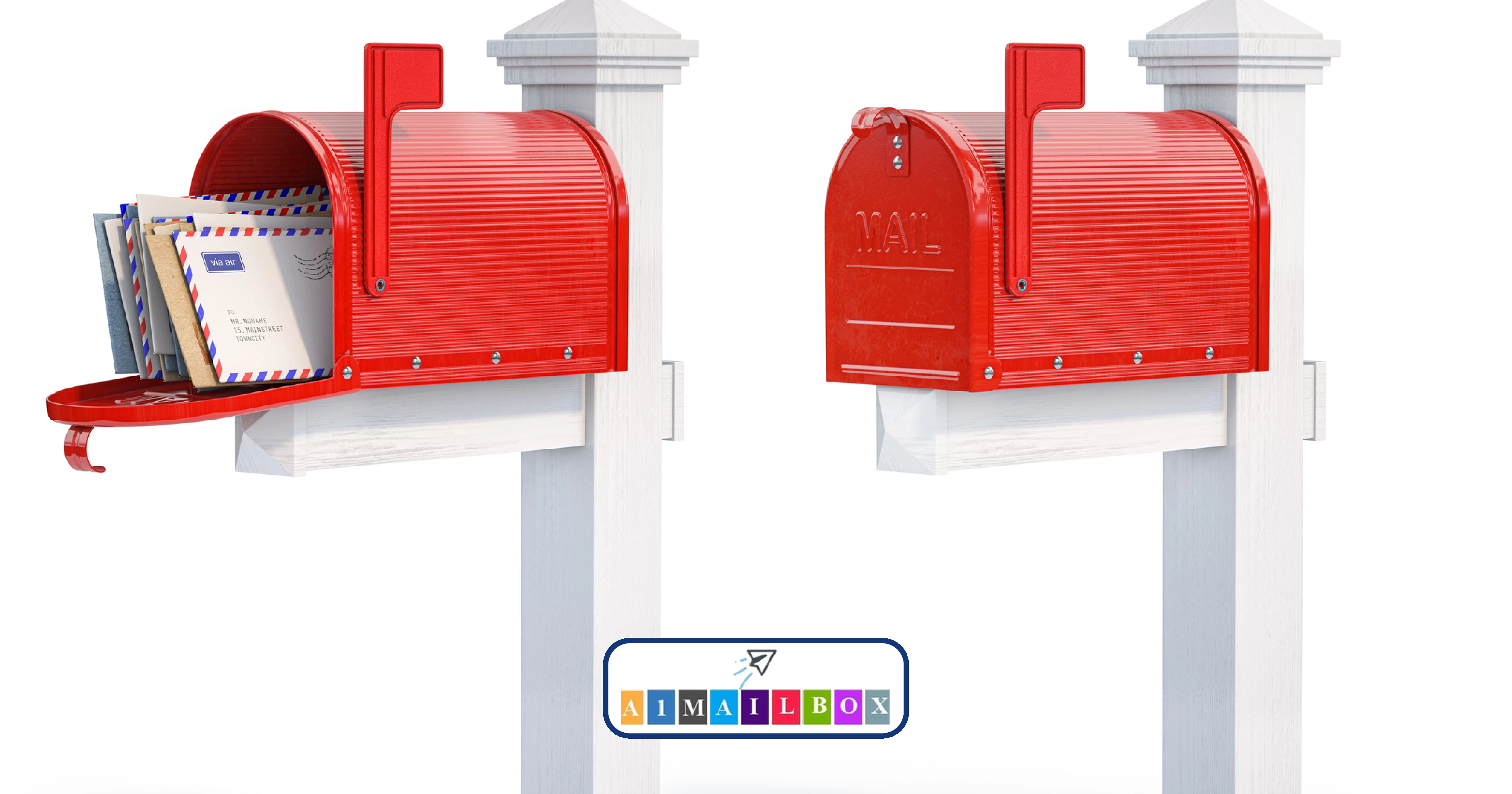 Open vs closed red mailboxes showing incoming letters – discover the powerful difference between PO Box and private mailbox rental in the UK